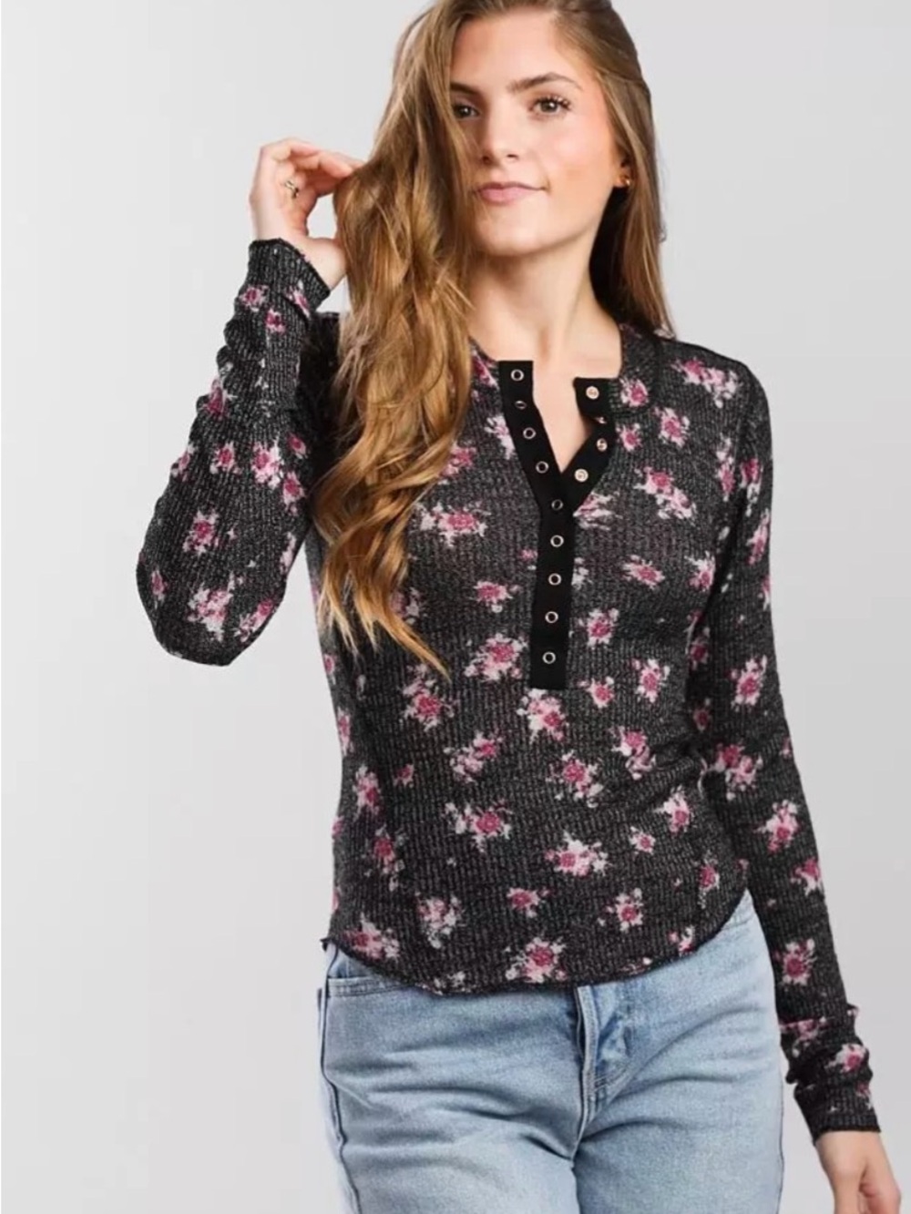 Free People One Of The Girls Printed Black Combo Shirt. NWT - Picture 5 of 5